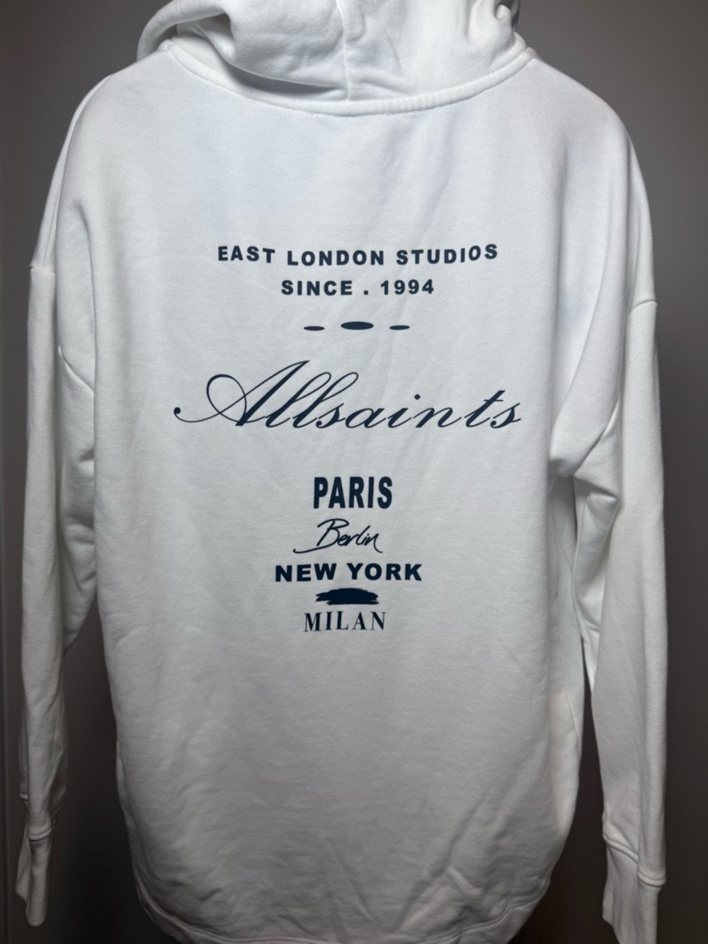 All Saints Oversized White Script Logo Hoodie - Women's Pullover - Picture 9 of 14